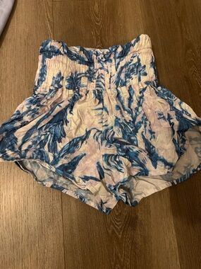 Free People Blue Floral Smocked High-Waist Shorts